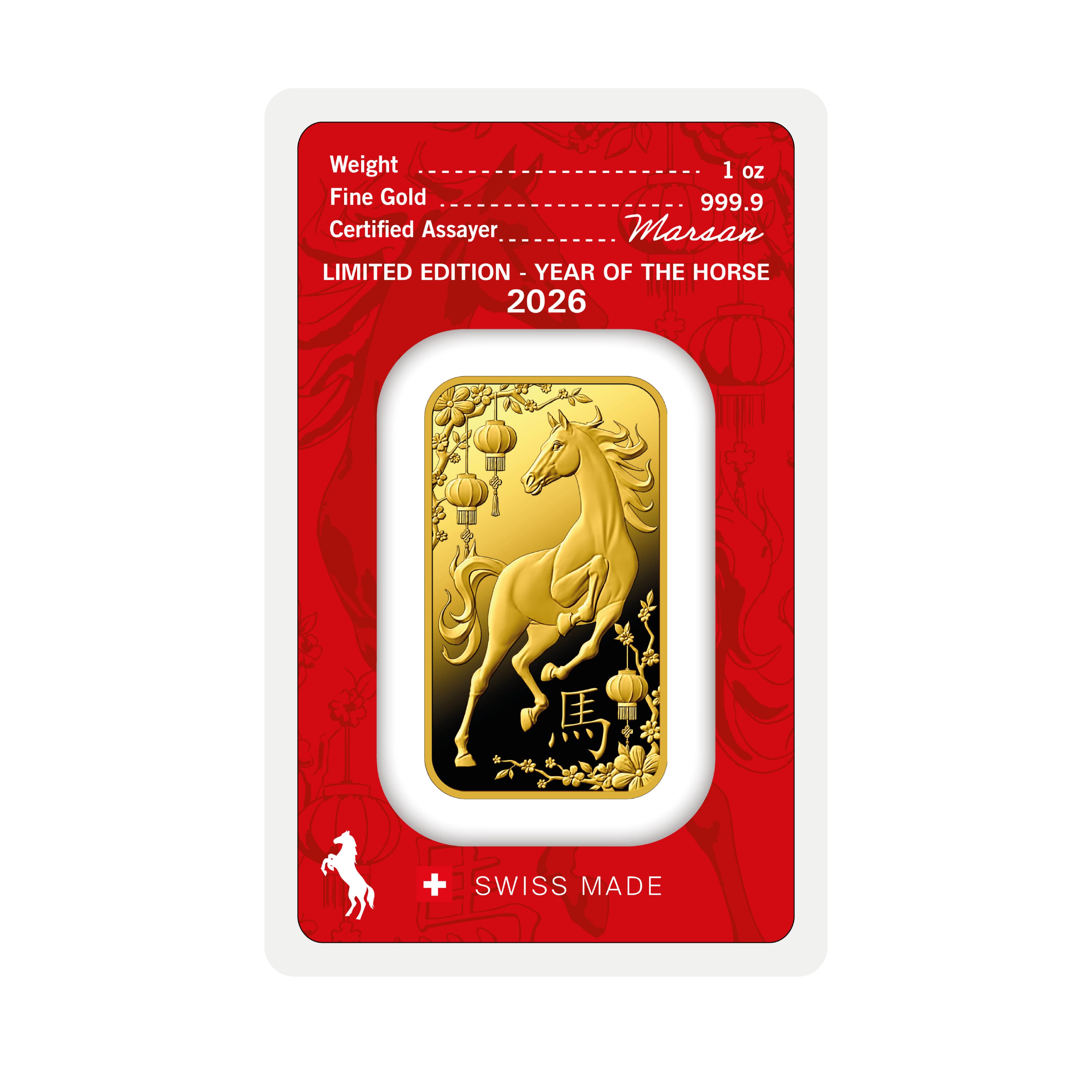 1oz Argor-Heraeus "Year of the Horse" Gold Minted Bar