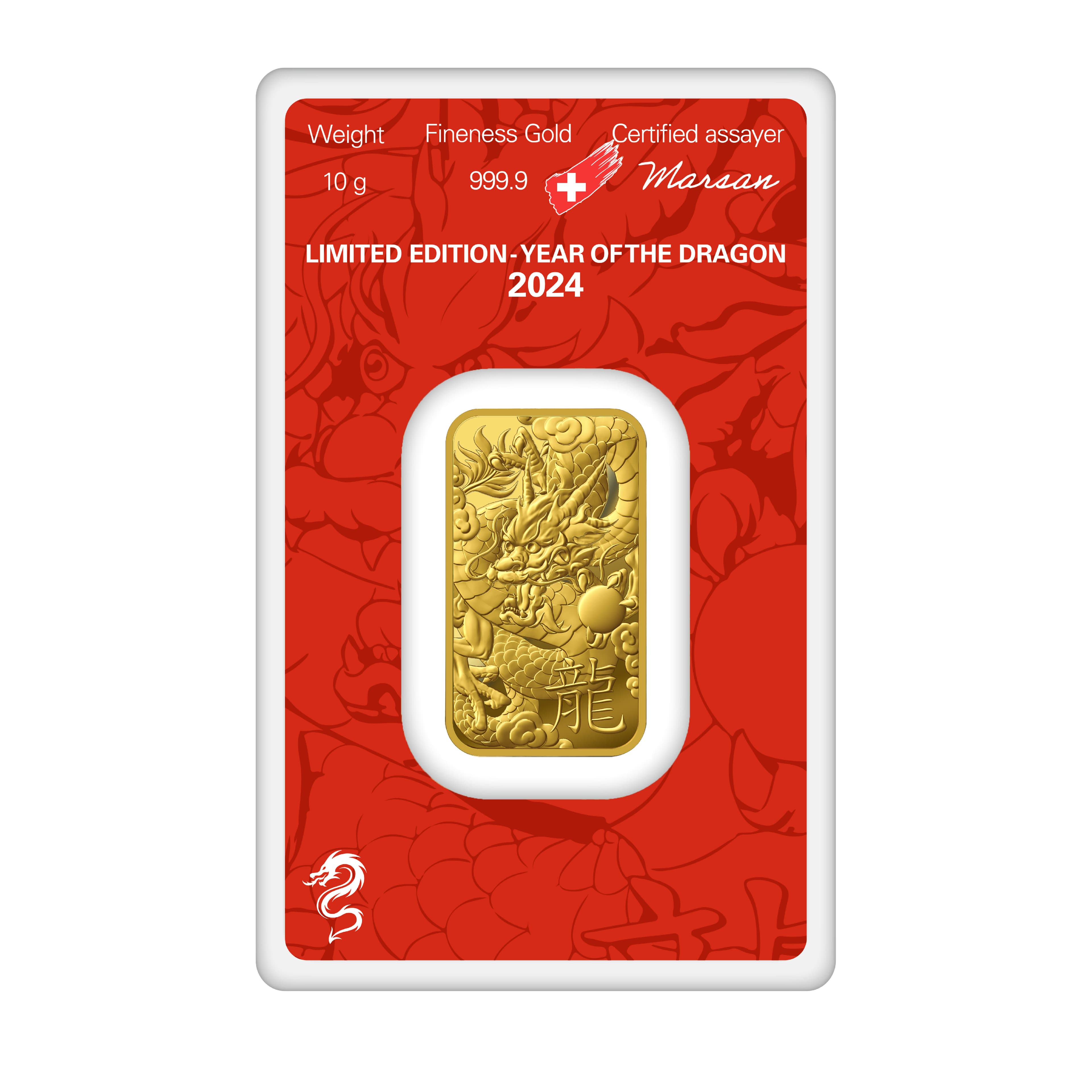 10g Argor-Heraeus 2024 "Year of the Dragon" Minted Bar
